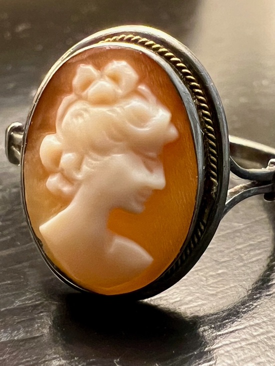 Source Unknown Jewelry - Estate Antique Cameo Ring 925 Silver Gold Rope Size 7.5 - 8 Hand Carved Woman